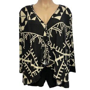 NANETTE LuLaRoe Cardigan Cover‎ Up 3XL NWT Black Tan Ribbed Aztec Print Stretchy